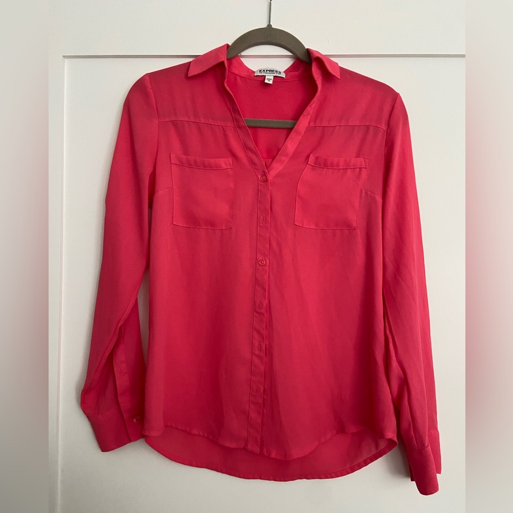 Express Hot Pink Dress/Work Button Down Shirt, XS